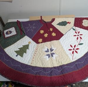 Pottery Barn Quilted Patchwork Christmas Tree Skirt Rustic Holiday Large
